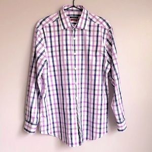 Van Heusen Plaid Stretch Slim Fit Flex Collar Button Down Dress Shirt 32/33